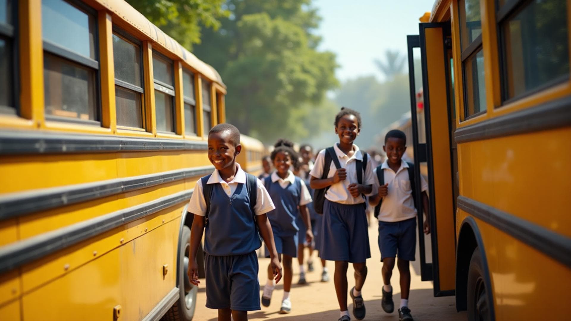 Happy children on school bus